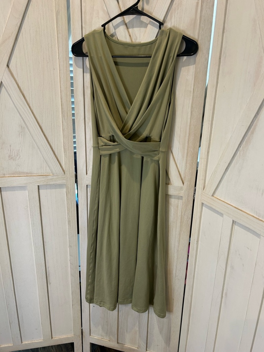 SHEIN Olive Green Sleeveless Wrap-Detail Midi Dress